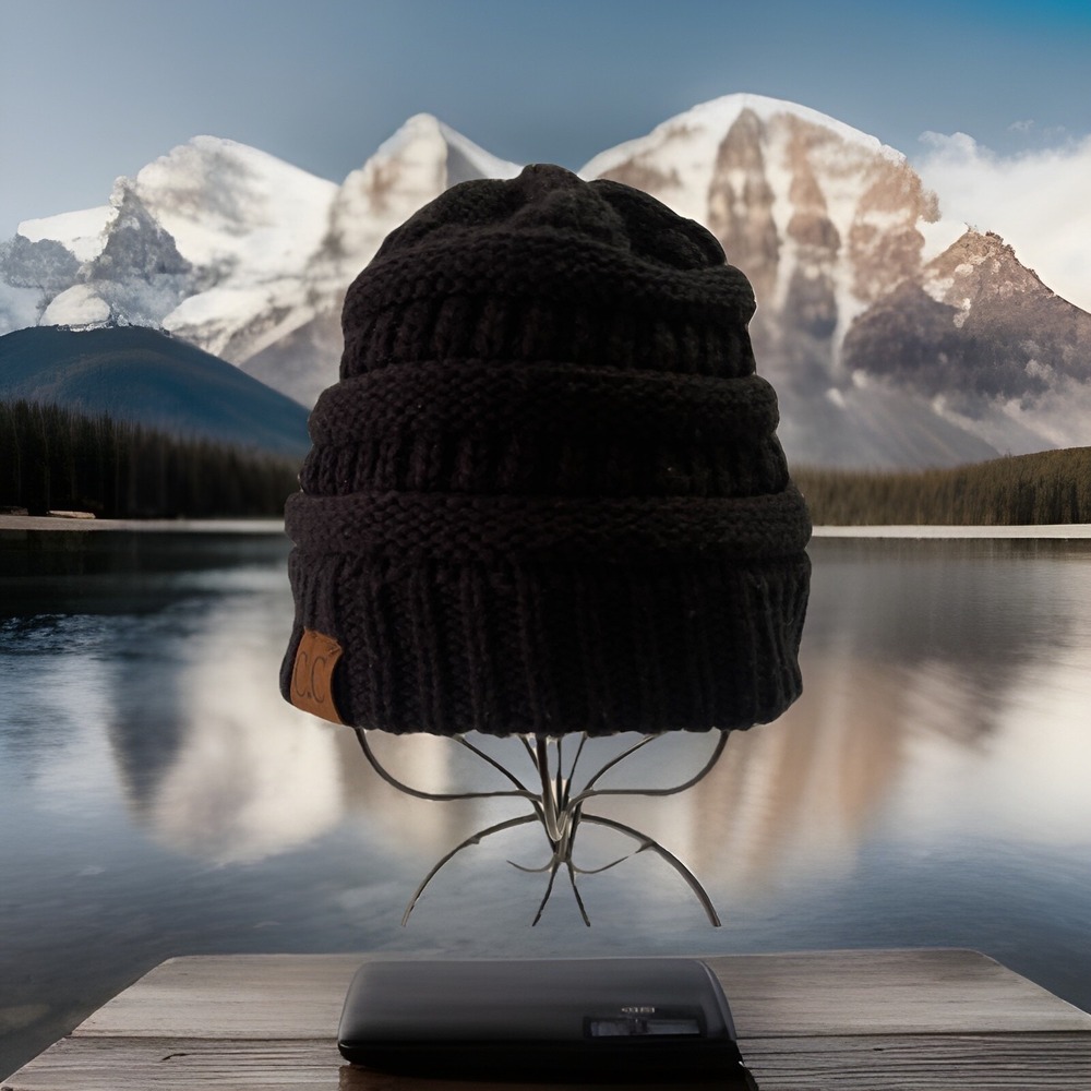 C.C. Cableknit Thick Knitted Beanie Hat With Ponytail Opening Warm  Dark‎ Blue